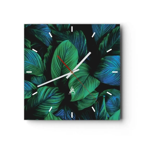 Wanduhr - Glasuhr - Grüne Blätter im minimalistischen Stil - 30x30cm - In der grünen Menge - Moderne Wanddekoration für Wohnzimmer und Schlafzimmer ARTTOR