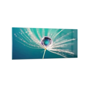 Glasbild - Bild auf glas - Makroaufnahme eines Wassertropfens auf einem zarten Löwenzahnsamen - 120x50cm - Mystischer Moment - Moderne Wanddekoration für Wohnzimmer und Schlafzimmer ARTTOR