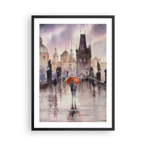 Poster in einem schwarzem Rahmen - Ein romantischer Spaziergang auf der Brücke an einem regnerischen Tag - 50x70cm - Leute verändern sich nicht - Moderne Wanddekoration für Wohnzimmer und Schlafzimmer ARTTOR