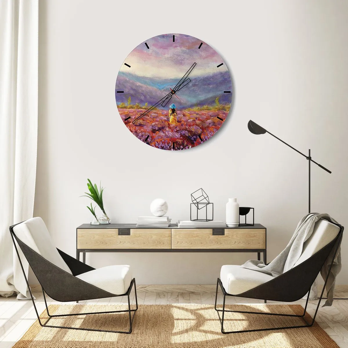 Wanduhr - Glasuhr - In einer Lavendelwelt - 40x40 cm