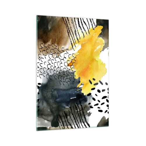 Glasbild - Bild auf glas - Eine abstrakte Komposition mit Punkten und Linien in erdigen Farben. - 50x70cm - Ein Treffen der Elemente der Natur - Moderne Wanddekoration für Wohnzimmer und Schlafzimmer ARTTOR