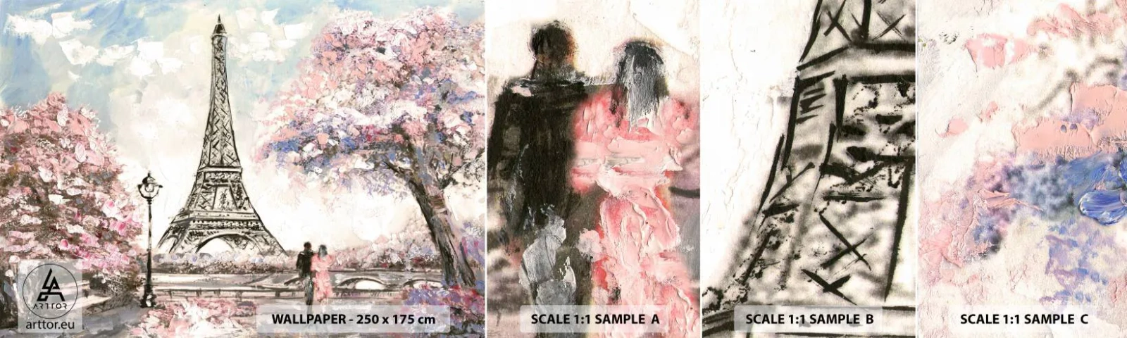 Fototapetenmuster Standard Eco - Aprilspaziergang durch Paris - Stadt, Eiffelturm, Parkgasse - 100x30 cm