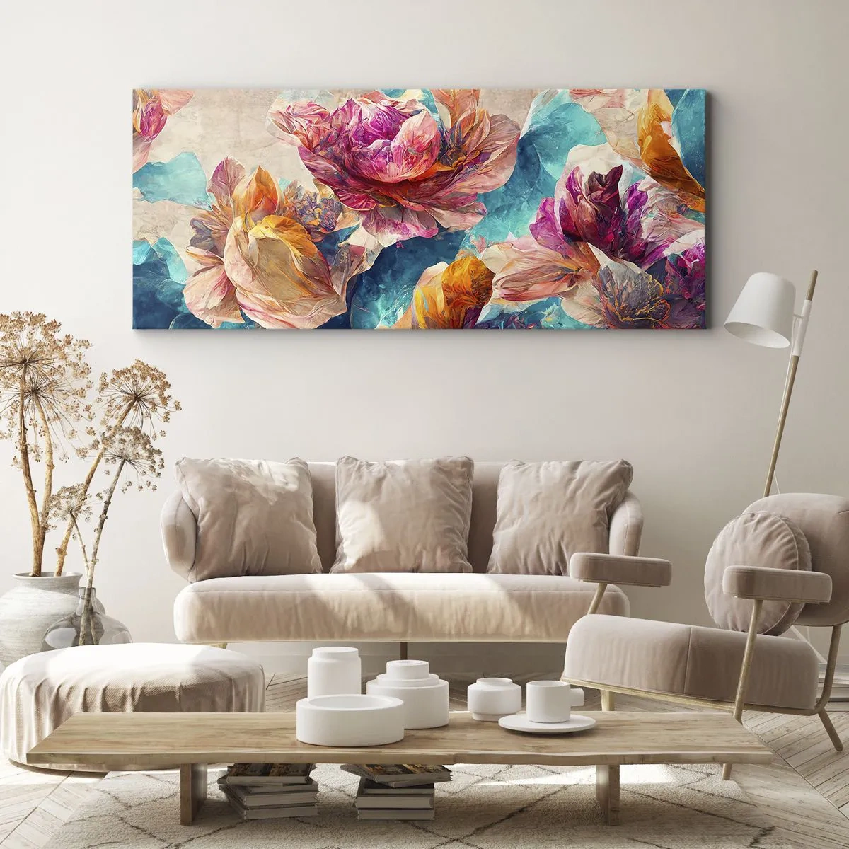 Bild auf Leinwand - Leinwandbild - Farbenpracht des Straußes - 100x40 cm