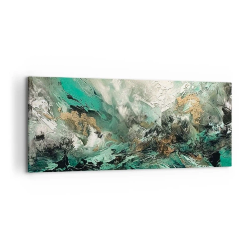 Bild auf Leinwand - Leinwandbild - Smaragdgrüne und schwarze Brandung - 100x40 cm