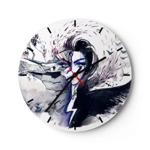 Wanduhr - Glasuhr - Abstraktes Frauenporträt mit Dämonen- und Blitzmotiv - 30x30cm - Dämonisch und schön - Moderne Wanddekoration für Wohnzimmer, Küche und Schlafzimmer ARTTOR