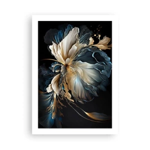 Poster - Ein elegantes abstraktes Blumenarrangement in Gold und Marineblau. - 50x70cm - Märchenhafte Farnblume - Moderne Wanddekoration für Wohnzimmer und Schlafzimmer ARTTOR