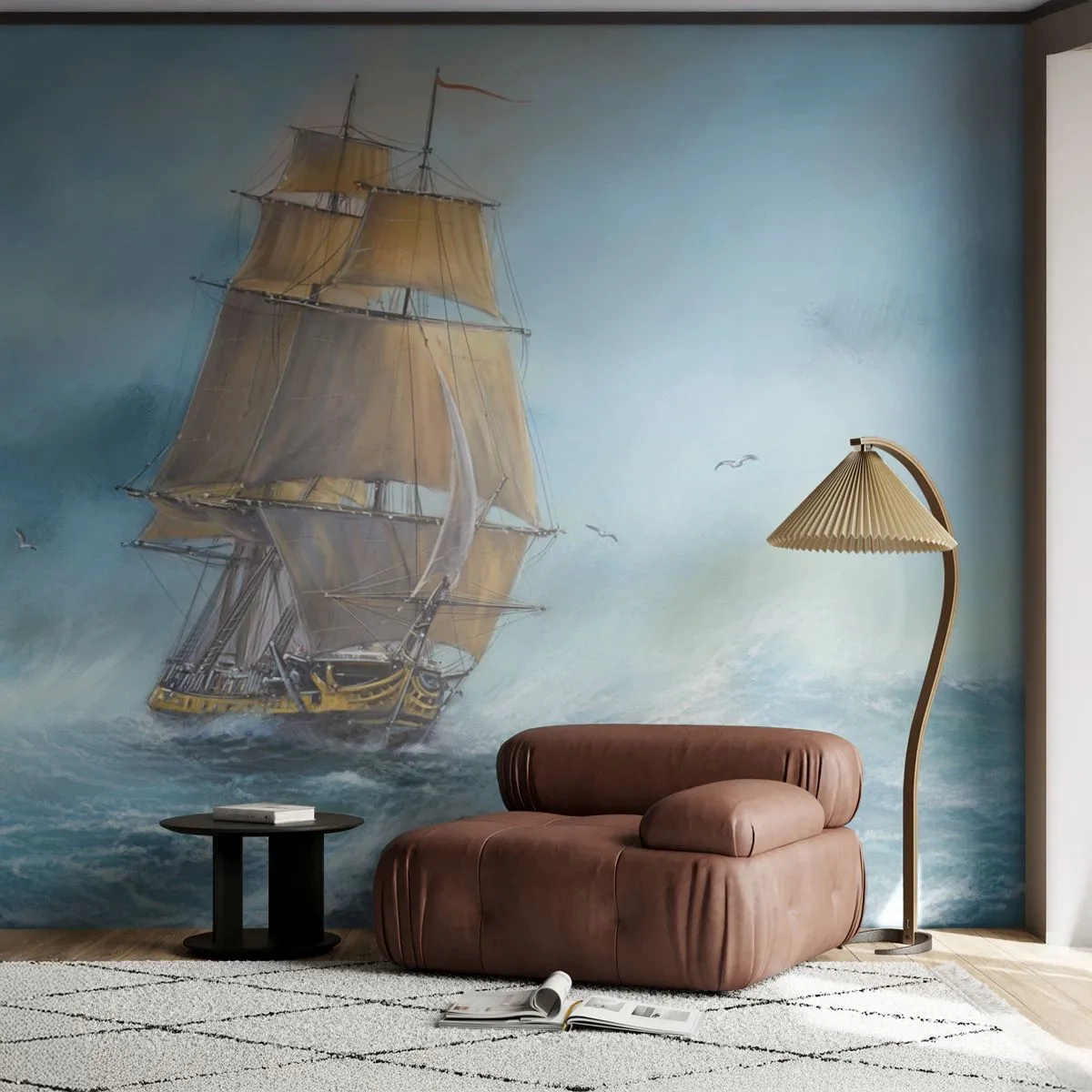 Fototapete Premium Sand - Über die Wellen gleiten - Meer, Schiff, Nautisch - 200x140 cm