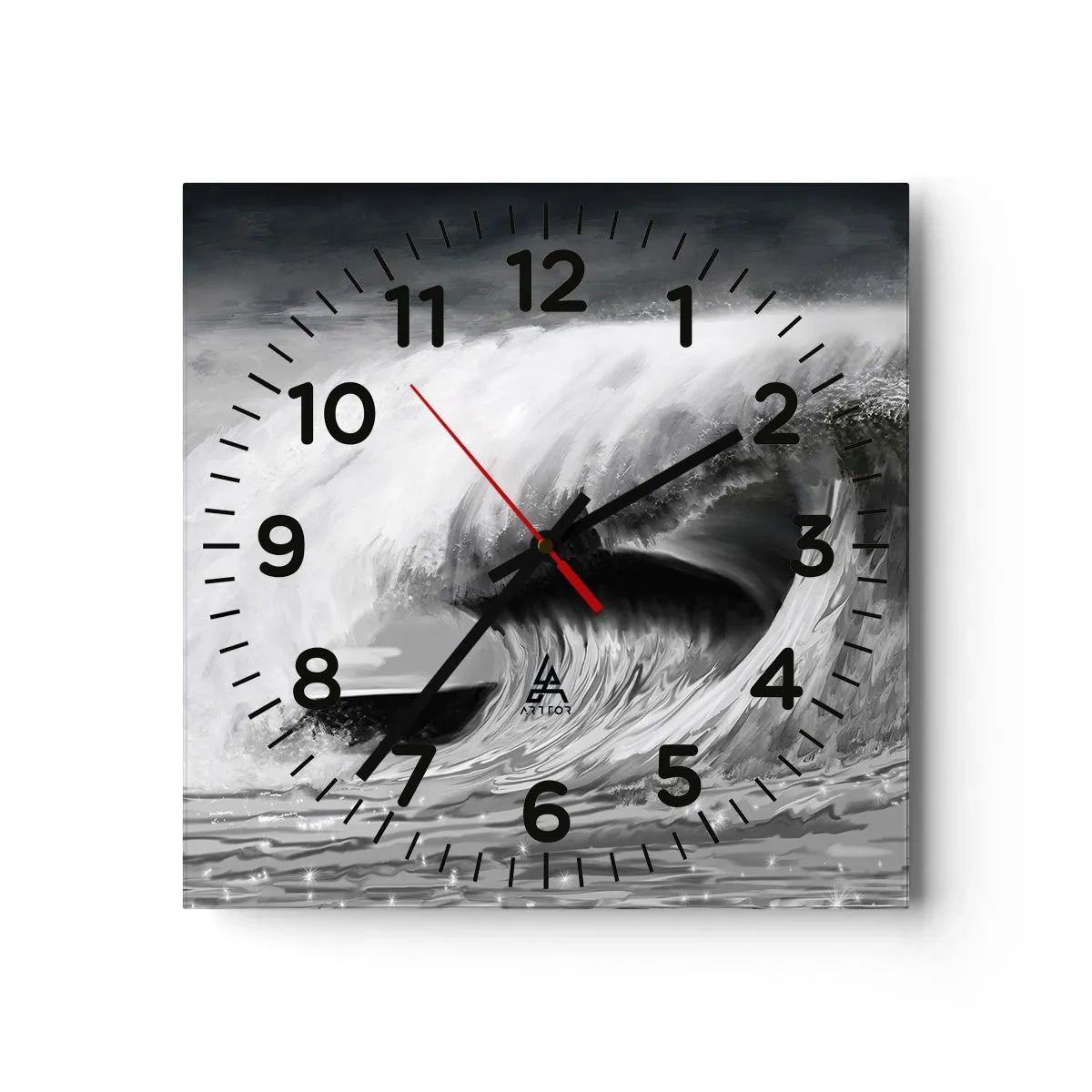 Wanduhr - Glasuhr - Wut des Ozeans - 40x40 cm