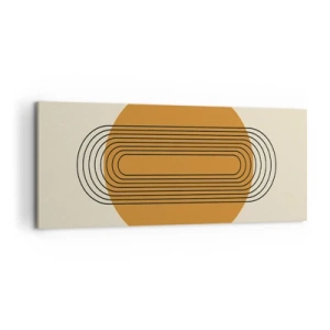 Bild auf Leinwand - Leinwandbild - Geometrisches Muster mit orangefarbenen Kreisen und Linien - 120x50cm - Perfekter Plan - Moderne Wanddekoration für Wohnzimmer und Schlafzimmer ARTTOR