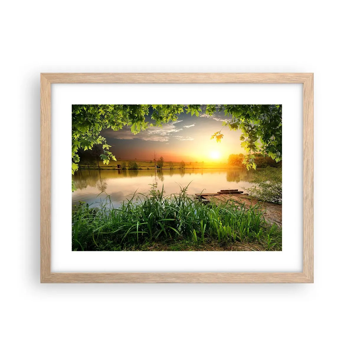 Poster in einem Rahmen aus heller Eiche - Landschaft in einem grünen Rahmen - 40x30 cm