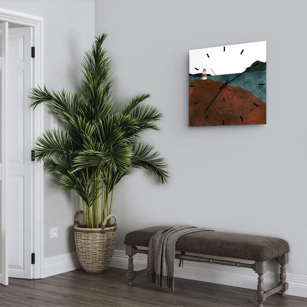 Wanduhr - Glasuhr - Ein Leuchtturm vor der Kulisse von Bergen und Meer - 30x30cm - Aufs Meer starren - Moderne Wanddekoration für Wohnzimmer und Schlafzimmer ARTTOR