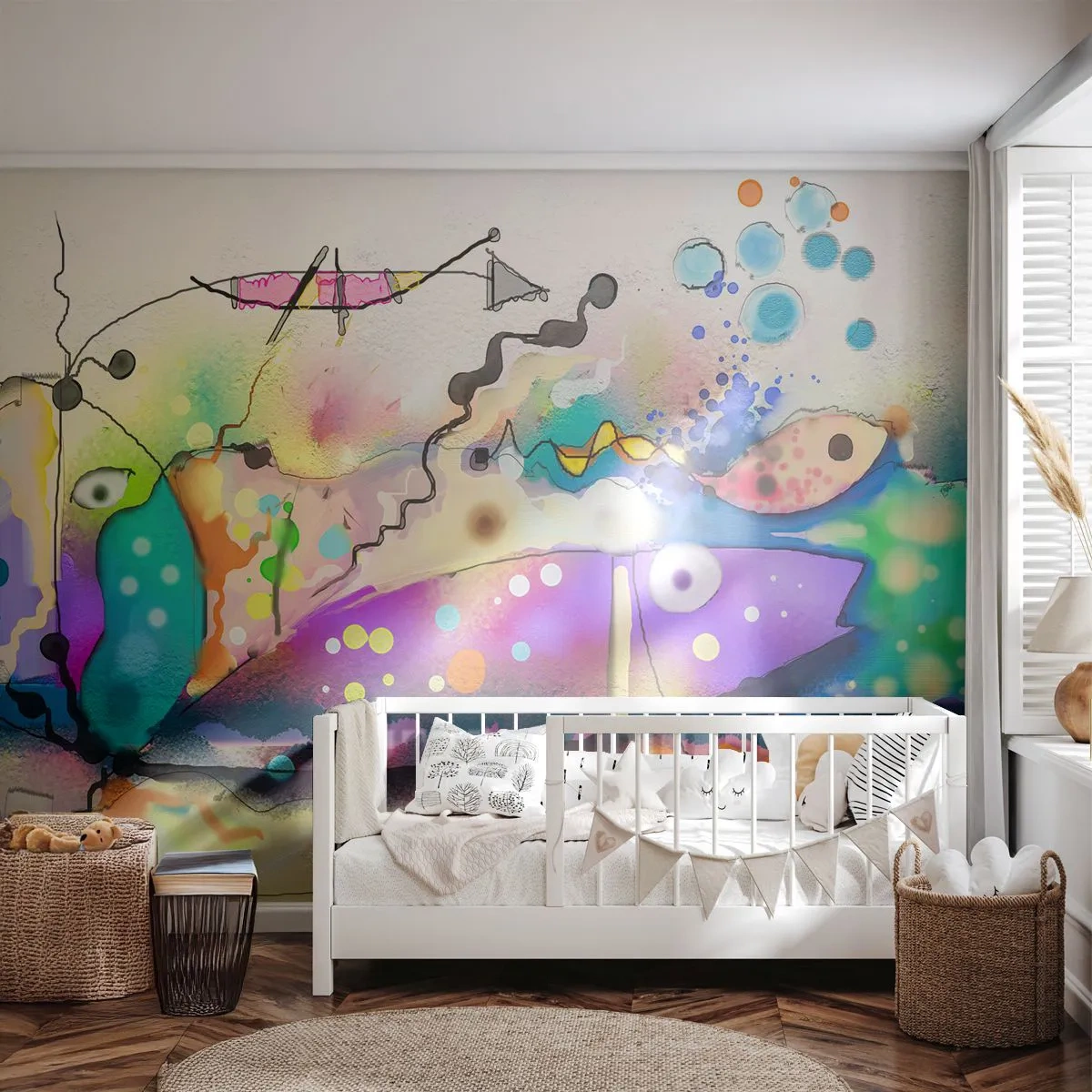 Fototapete Standard Eco - Es fehlen die Worte! - Abstraktion, Fisch, Grafik - 200x140 cm