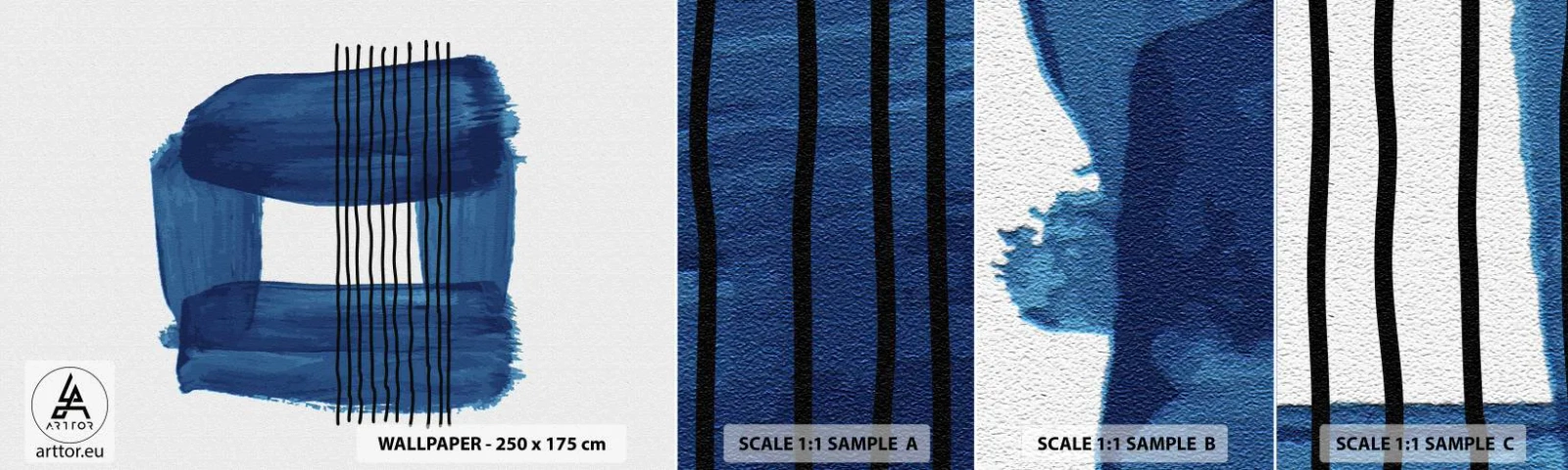 Fototapetenmuster Standard Eco - Blaue und schwarze Komposition - Abstraktion, Stück, Moderne Kunst - 100x30 cm