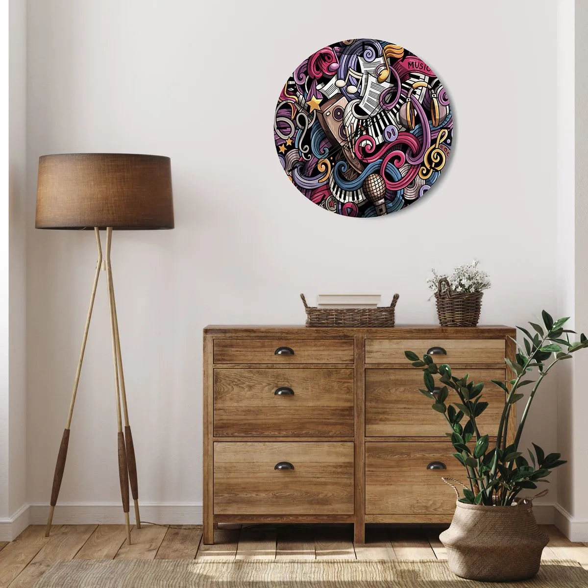 Wanduhr - Glasuhr - Abstrakte Komposition musikalischer Motive und Instrumente - 30x30cm - Komplizierte Melodie - Moderne Wanddekoration für Wohnzimmer, Küche und Schlafzimmer ARTTOR