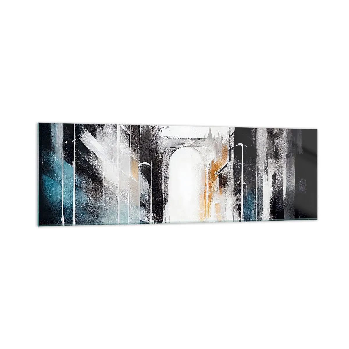 Glasbild - Bild auf glas - Abstraktes Stadtpanorama mit einer Bogenbrücke - 160x50cm - Stadtstudie: Architektur und Bewegung - Moderne Wanddekoration für Wohnzimmer und Schlafzimmer ARTTOR