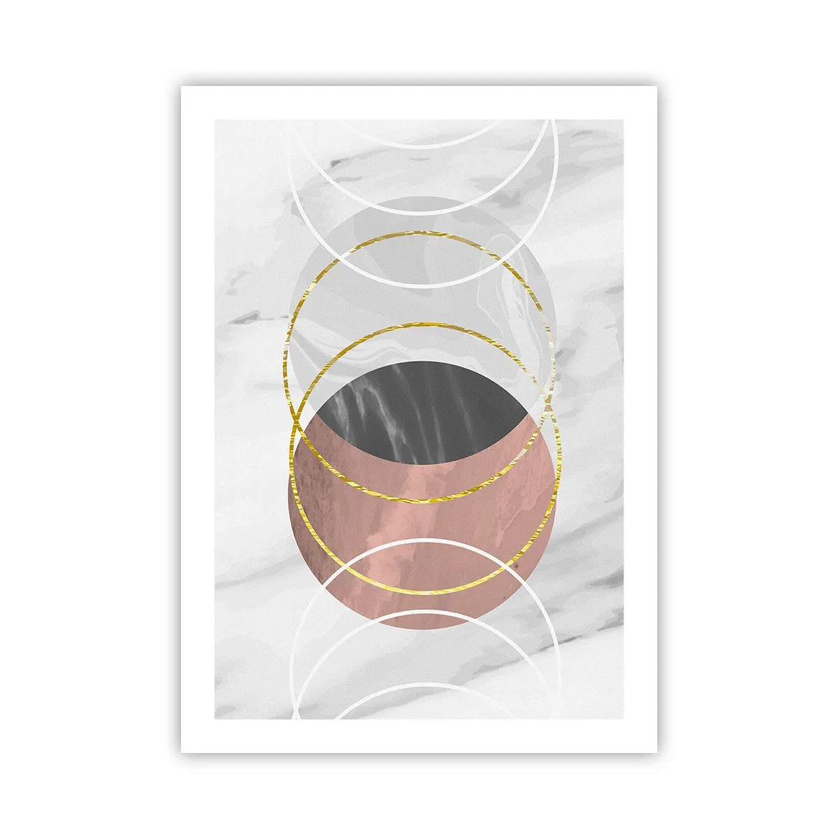 Poster - Abstrakte Komposition mit Kreisen und goldenen Akzenten - 50x70cm - Musik der Sphären - Moderne Wanddekoration für Wohnzimmer und Schlafzimmer ARTTOR