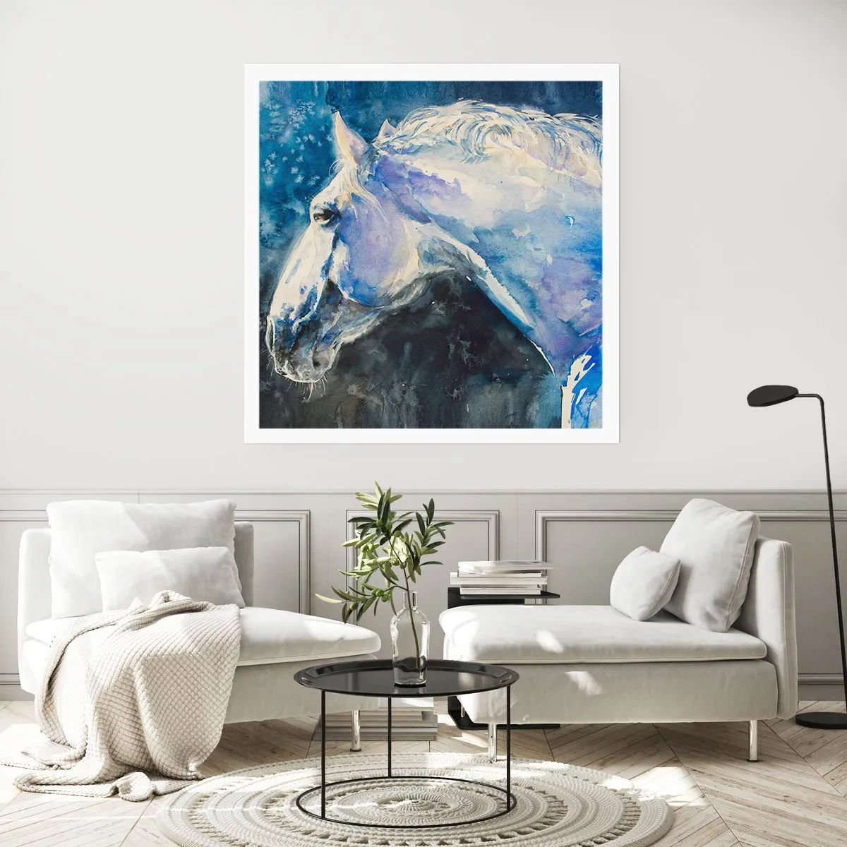 Poster - Porträt in blauem Glanz - 60x60 cm