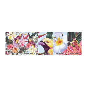 Fototapetenmuster Standard Eco - Blütenblätter und Federn - Vogel, Blumen, Garten - 100x30 cm