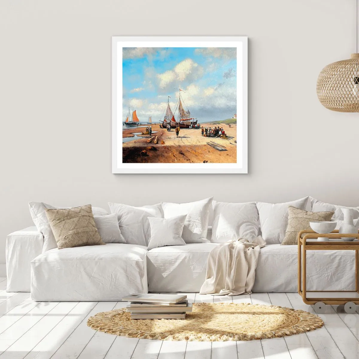 Poster in einem weißen Rahmen - Nach einem erfolgreichen Fischfang - 50x50 cm