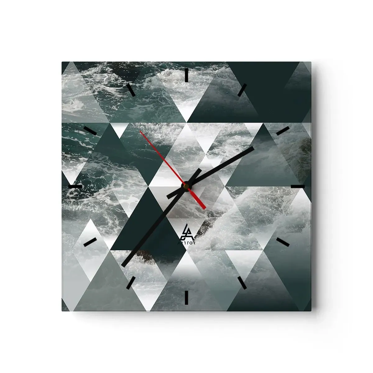 Wanduhr - Glasuhr - Geometrisches Muster mit Wellenmotiv in Grüntönen - 30x30cm - Kristallperspektive - Moderne Wanddekoration für Wohnzimmer und Schlafzimmer ARTTOR