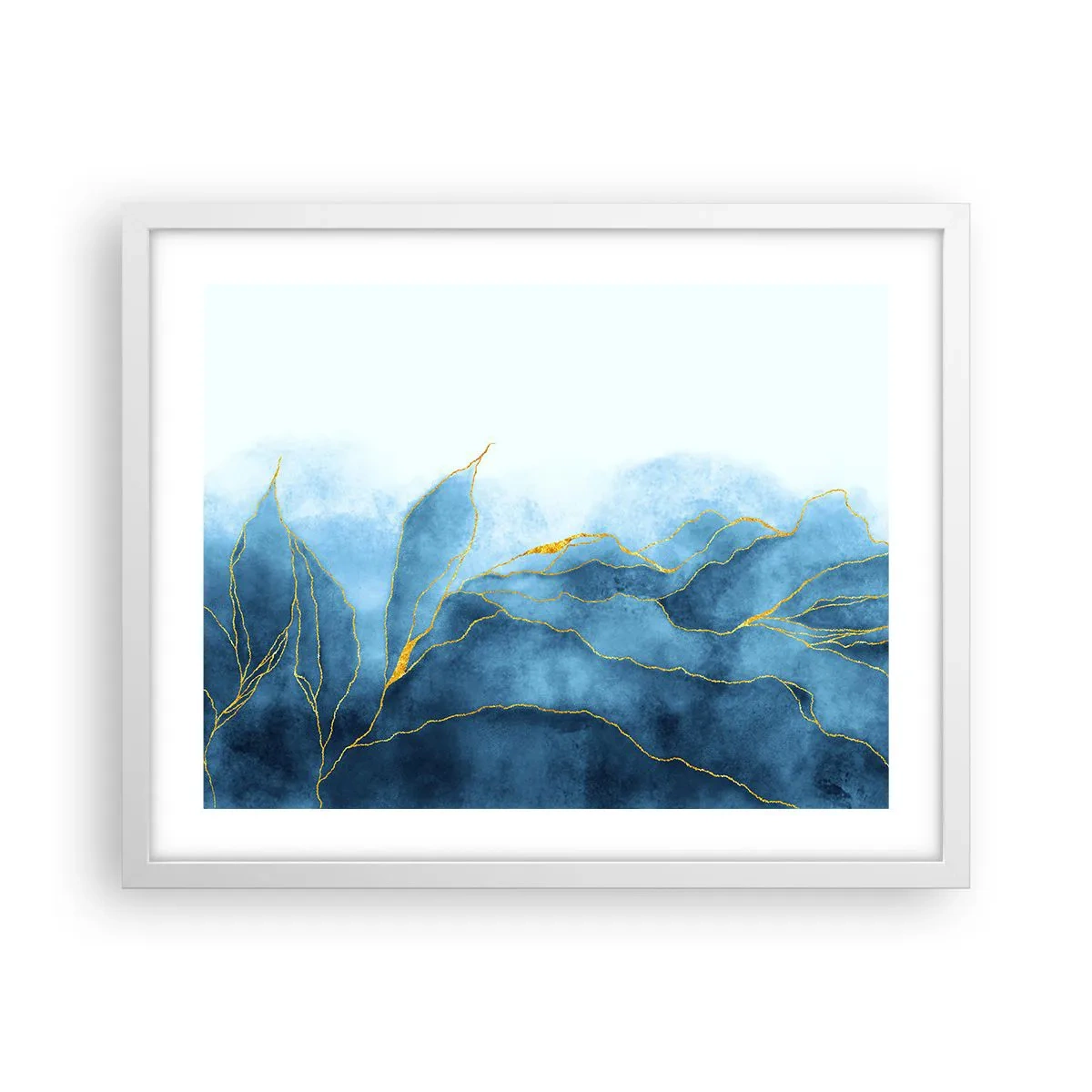 Poster in einem weißen Rahmen - Blau im Gold - 50x40 cm