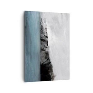 Bild auf Leinwand - Leinwandbild - Abstrakte Landschaft mit Wasser und felsigem Ufer - 50x70cm - Wasser – Erde: Kampf der Naturelemente - Moderne Wanddekoration für Wohnzimmer und Schlafzimmer ARTTOR