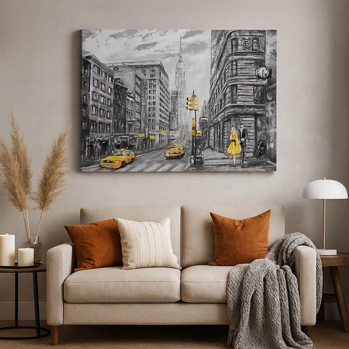 Bild auf Leinwand - Leinwandbild - New Yorker Straße mit gelben Akzenten - 70x50cm - Eine New Yorker Geschichte - Moderne Wanddekoration für Wohnzimmer und Schlafzimmer ARTTOR