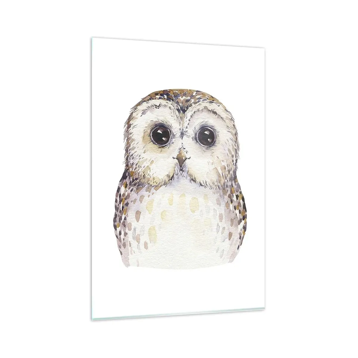Glasbild - Bild auf glas - Porträt einer Eule auf hellem Hintergrund mit zarten Farben - 80x120cm - Schau mir in die Augen - Moderne Wanddekoration für Wohnzimmer und Schlafzimmer ARTTOR