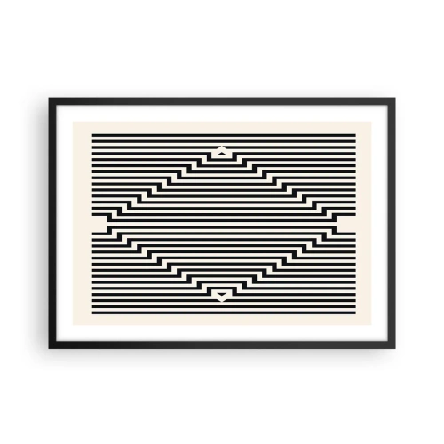 Poster in einem schwarzem Rahmen - Schwarze und weiße Linien erzeugen einen geometrischen Illusionseffekt - 70x50cm - Geometrische Illusion - Moderne Wanddekoration für Wohnzimmer und Schlafzimmer ARTTOR