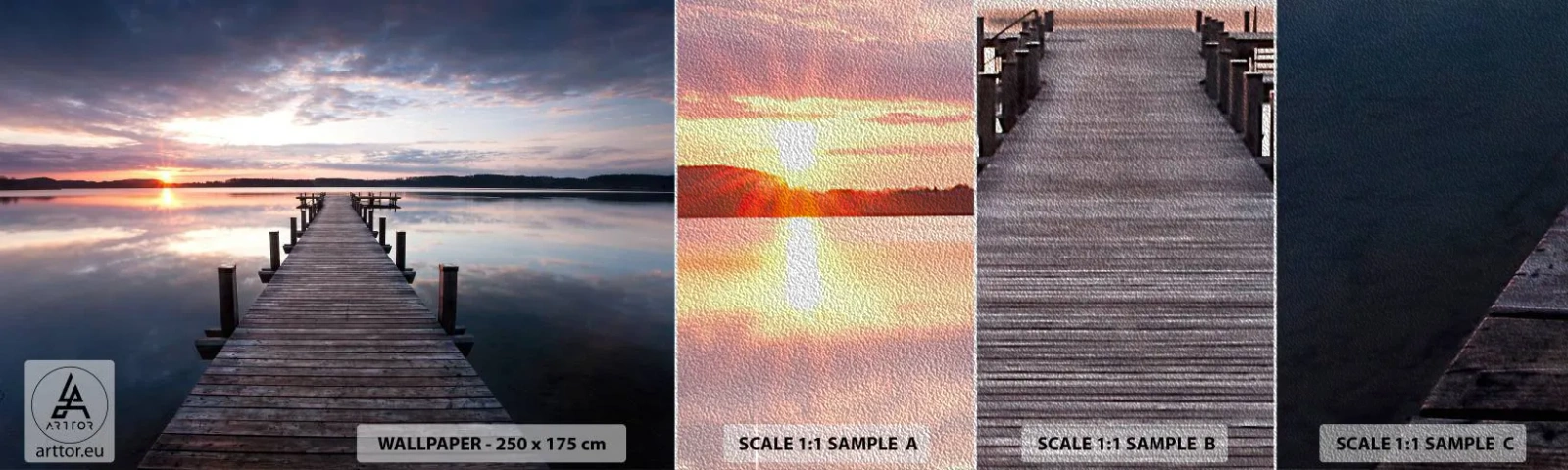 Fototapeten Muster Premium Sand - Eine stille Grenze zwischen Tag und Nacht - Landschaft, See, Sonnenuntergang - 100x30 cm