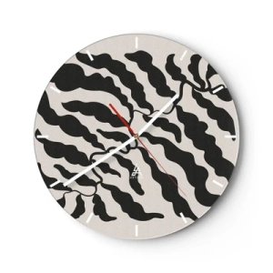 Wanduhr - Glasuhr - Schwarze organische blattähnliche Formen auf hellem Hintergrund - 30x30cm - Natur des Quadrats - Moderne Wanddekoration für Wohnzimmer, Küche und Schlafzimmer ARTTOR