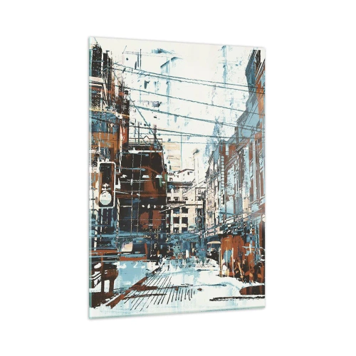 Glasbild - Bild auf glas - Eine malerische Stadtstraße in einem künstlerischen, abgenutzten Stil - 50x70cm - Ein abgenutzter Stadtwanderweg - Moderne Wanddekoration für Wohnzimmer und Schlafzimmer ARTTOR