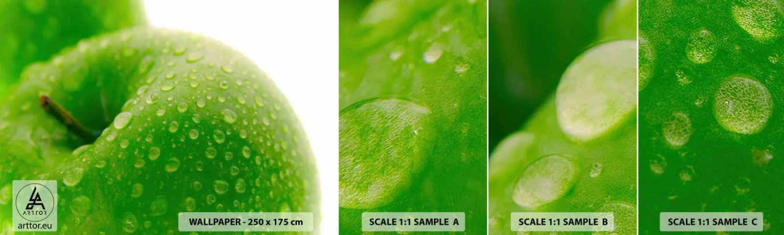Fototapeten Muster Selbstklebend Deluxe Sticker - Grüne kühle Frische - Obst, Apfel, Gastronomie - 100x30 cm