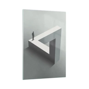 Glasbild - Bild auf glas - Eine Figur, die auf einem Penrose-Dreieck in Grautönen steht. - 70x100cm - Es ist also doch möglich - Moderne Wanddekoration für Wohnzimmer und Schlafzimmer ARTTOR
