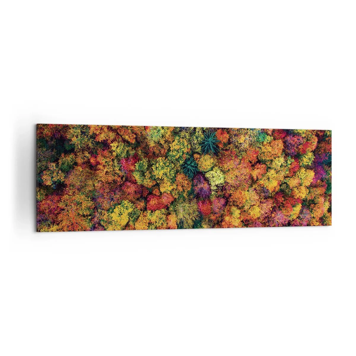 Bild auf Leinwand - Leinwandbild - Bunte Baumkronen in der Herbstpalette - 160x50cm - Blumenstrauß aus Herbstbäumen - Moderne Wanddekoration für Wohnzimmer und Schlafzimmer ARTTOR