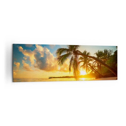 Bild auf Leinwand - Leinwandbild - Sonnenuntergang am Strand mit Palmen an der Küste - 160x50cm - Karibischer Traum - Moderne Wanddekoration für Wohnzimmer und Schlafzimmer ARTTOR