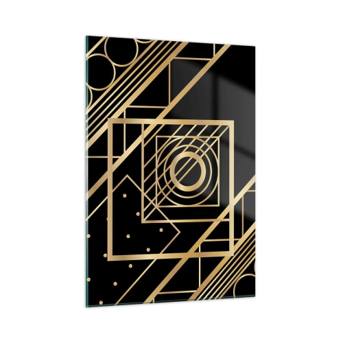 Glasbild - Bild auf glas - Goldene geometrische Muster auf schwarzem Hintergrund - 50x70cm - Goldene Geometrie - Moderne Wanddekoration für Wohnzimmer und Schlafzimmer ARTTOR