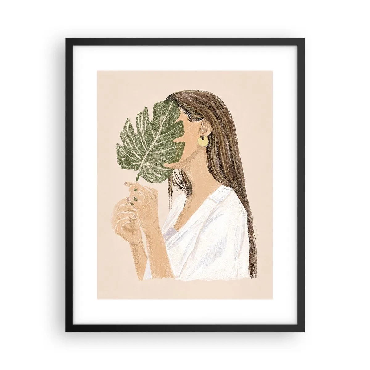 Poster in einem schwarzem Rahmen - Geheimnisvolles Porträt mit Fächer - 40x50 cm