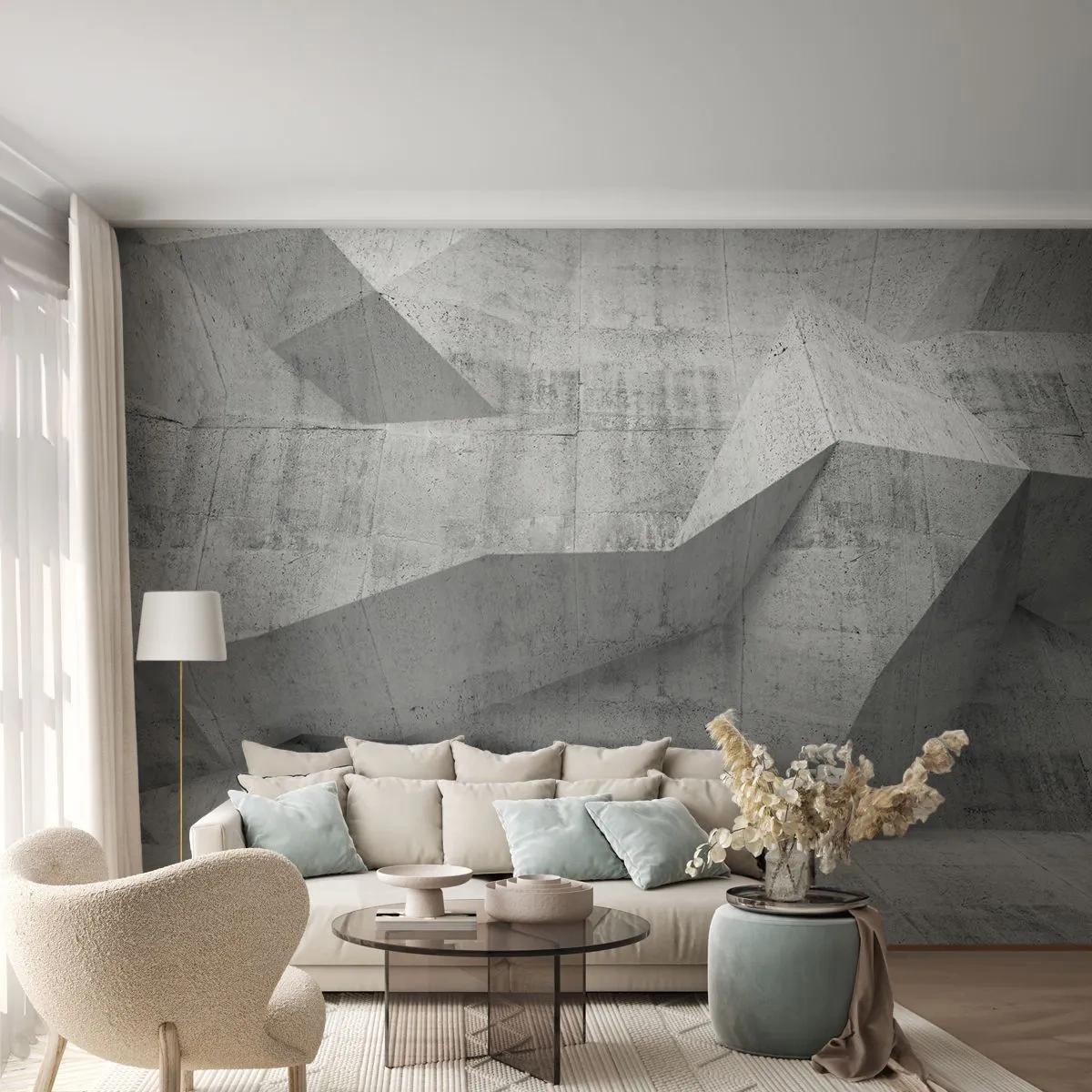 Fototapete Premium Sand - Geometrische Betonwand in Grautönen - 100x70cm - Eine echte Herausforderung - Moderne Wanddekoration für Wohnzimmer und Schlafzimmer ARTTOR