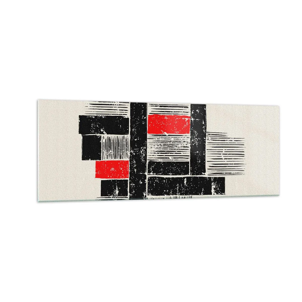 Glasbild - Bild auf glas - Abstrakte geometrische Komposition in Schwarz und Rot - 140x50cm - Rot und Schwarz - Moderne Wanddekoration für Wohnzimmer und Schlafzimmer ARTTOR