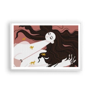 Poster in einem weißen Rahmen - Traum von einem goldenen Pferd - 91x61 cm
