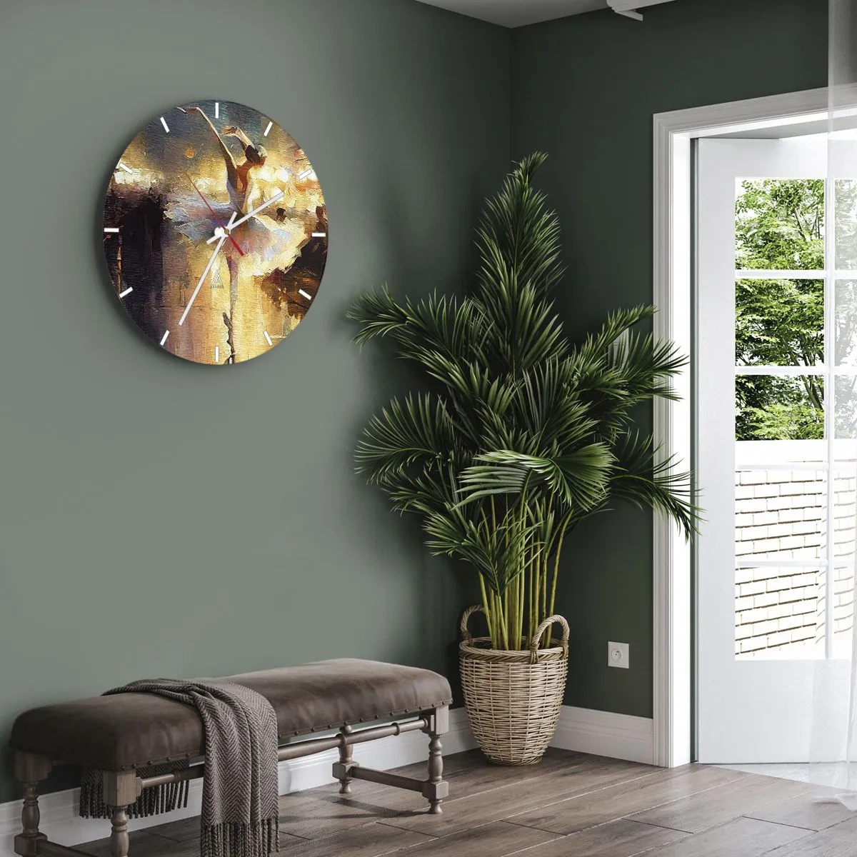 Wanduhr - Glasuhr - Eine Tänzerin in einem weißen Kleid in dynamischer Bewegung eingefangen - 30x30cm - Wunder auf der Straße - Moderne Wanddekoration für Wohnzimmer, Küche und Schlafzimmer ARTTOR