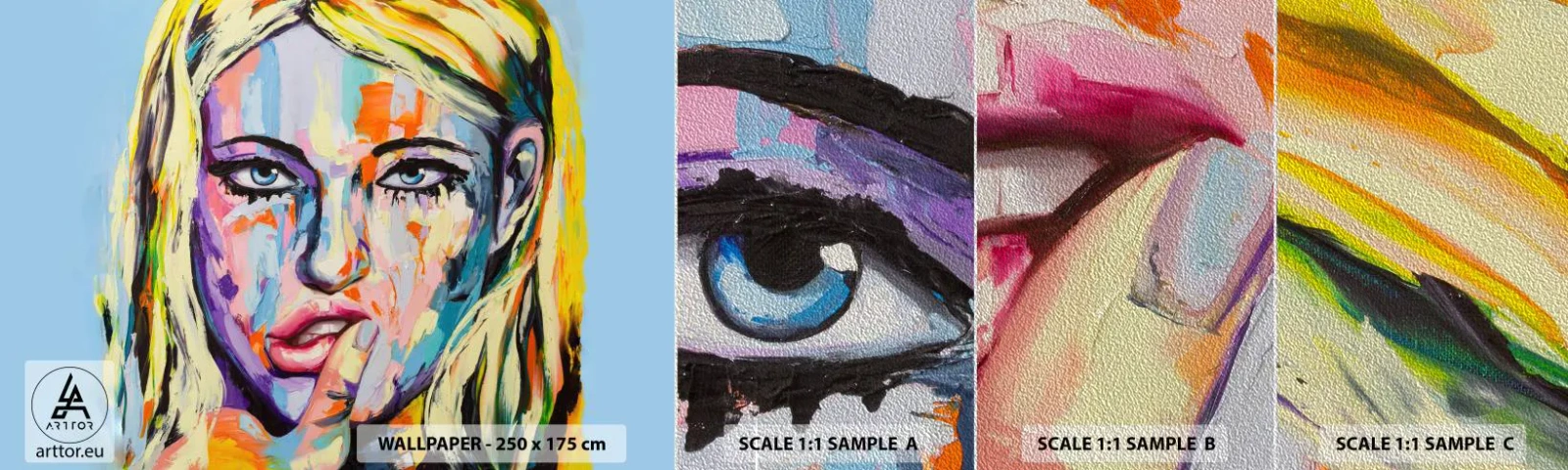 Fototapeten Muster Premium Sand - Schau ihr direkt in die Augen - Frau, Porträt einer Frau, Mädchen - 100x30 cm