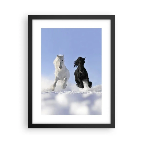 Poster in einem schwarzem Rahmen - Schwarz-Weiß-Galopp - 30x40 cm