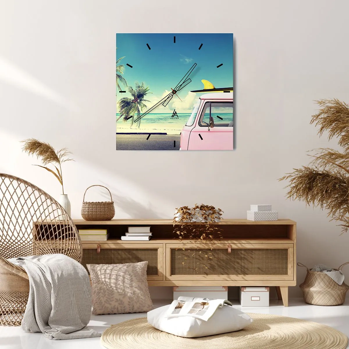 Wanduhr - Glasuhr - Zeit um in die Ferien zu starten - 30x30 cm
