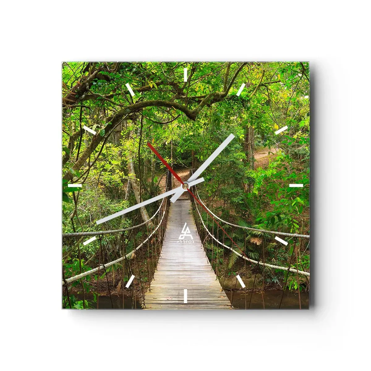 Wanduhr - Glasuhr - Eine Hängebrücke umgeben von einem grünen Regenwald - 30x30cm - Denn im Garten gibt es eine Schlingpflanze - Moderne Wanddekoration für Wohnzimmer und Schlafzimmer ARTTOR