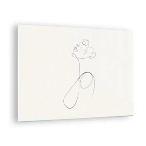 Glasbild - Bild auf glas - Weibliches Gesicht und Silhouette im Line-Art-Stil auf weißem Hintergrund - 70x50cm - Versunken in Träumen - Moderne Wanddekoration für Wohnzimmer und Schlafzimmer ARTTOR