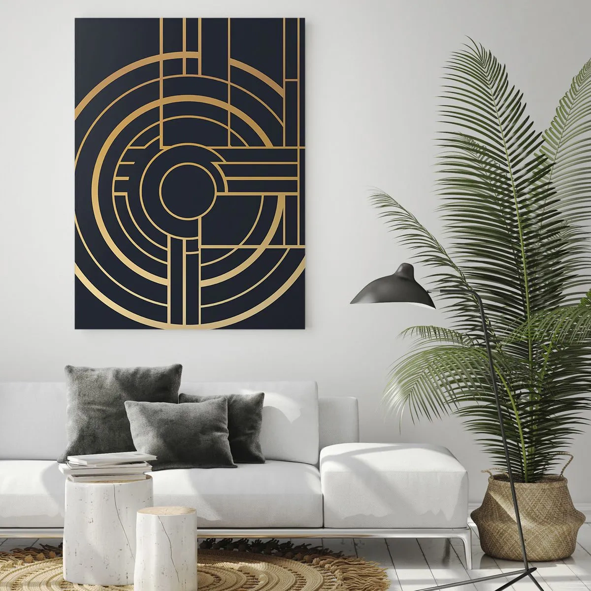 Glasbild - Bild auf glas - Geometrisches Muster mit goldenen Linien - 70x100cm - Wendungen der Dinge - Moderne Wanddekoration für Wohnzimmer und Schlafzimmer ARTTOR