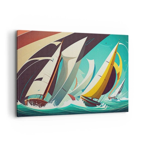 Bild auf Leinwand - Leinwandbild - Eine dynamische Illustration von Segelbooten in stürmischer See. - 100x70cm - Viel Glück mit den Elementen - Moderne Wanddekoration für Wohnzimmer und Schlafzimmer ARTTOR