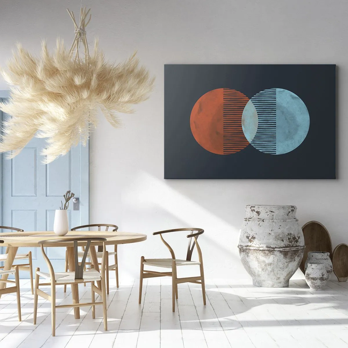 Bild auf Leinwand - Leinwandbild - Zwei orange und blaue Kreise auf dunklem Hintergrund - 70x50cm - Astronomische Fantasie - Moderne Wanddekoration für Wohnzimmer und Schlafzimmer ARTTOR